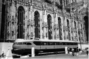 A Train in Front of the Duomo Cathedral, Milan, Italy