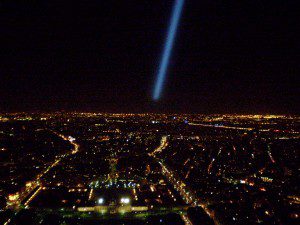 Light Beam Shine Atop Eiffel Tower, Paris